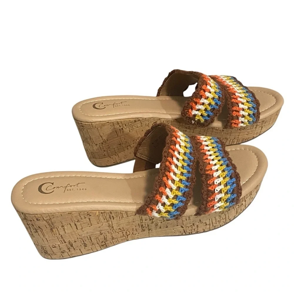 COMFORT EST. 1946 - SIZE 7.5 - CROCHET SANDAL‎ WITH CORK HEEL PLATFORM